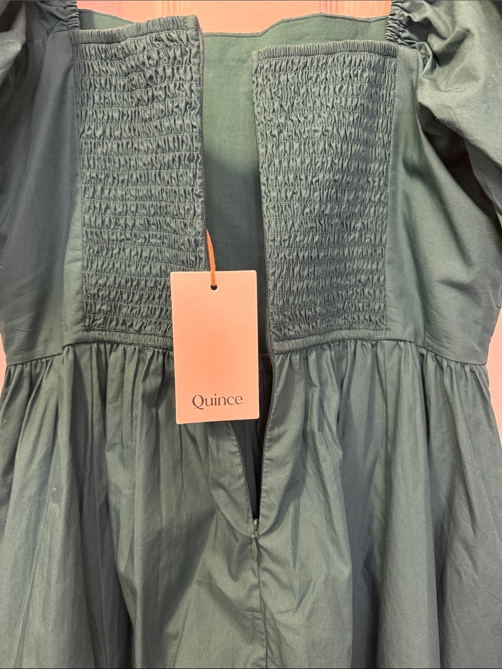 Quince FOREST GREEN Puff-Sleeve Mini Dress - Picture 5 of 7